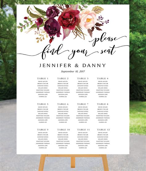 Free custom printable wedding seating chart templates 